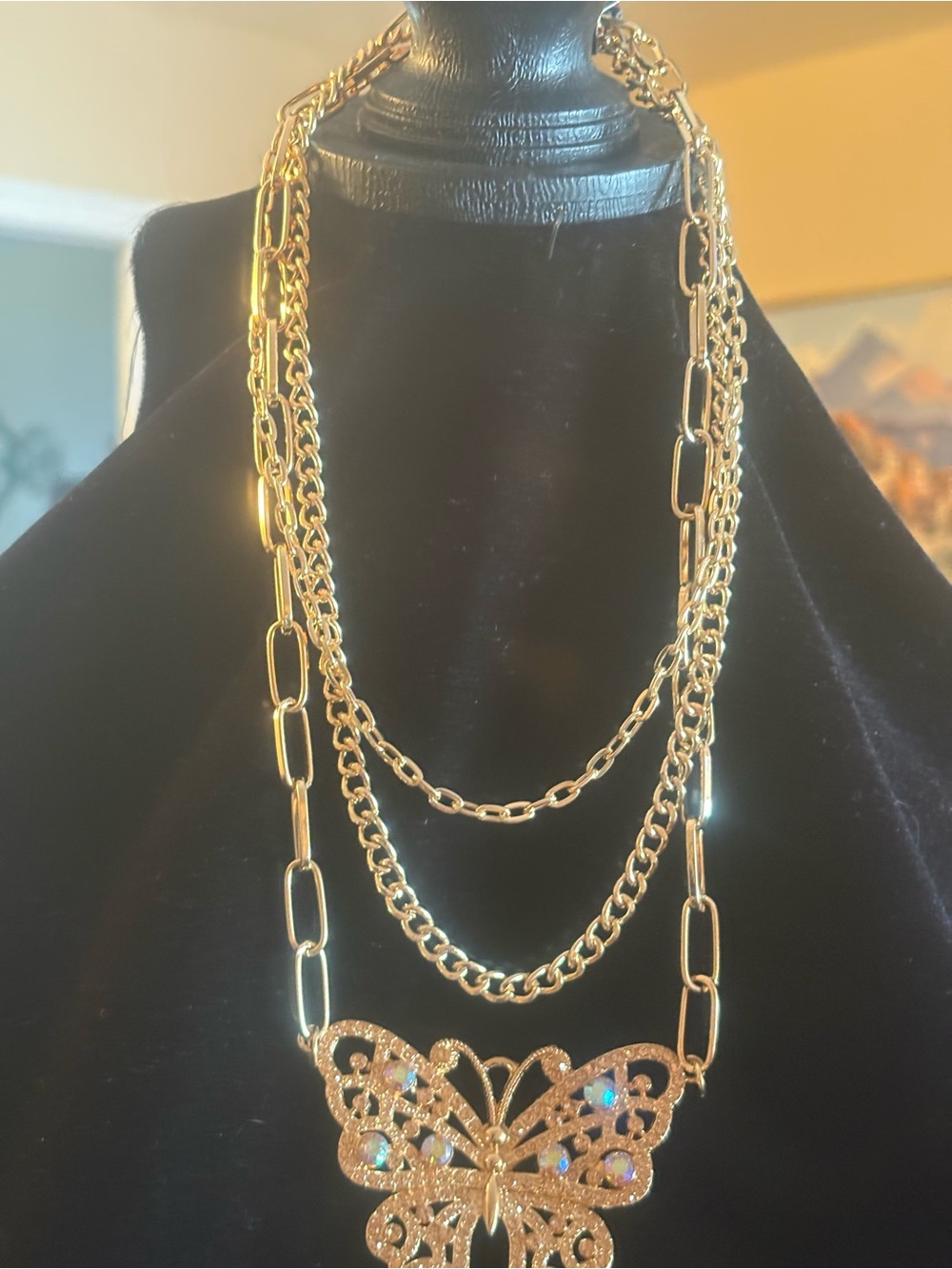 Gold-Tone Butterfly Multi-Chain Necklace